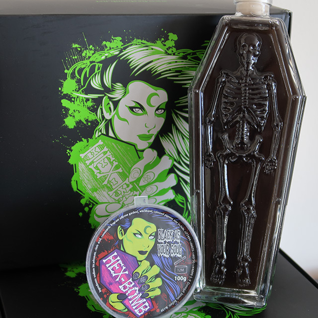 A 'Black As Your Soul' bath bomb and shower gel from Hexbomb